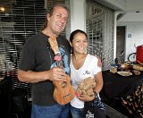 BIUG Secretary-Treasurer Bob Gleason with ukulele give-away winner Mai Sudo of Japan during the Saturday kanikapila