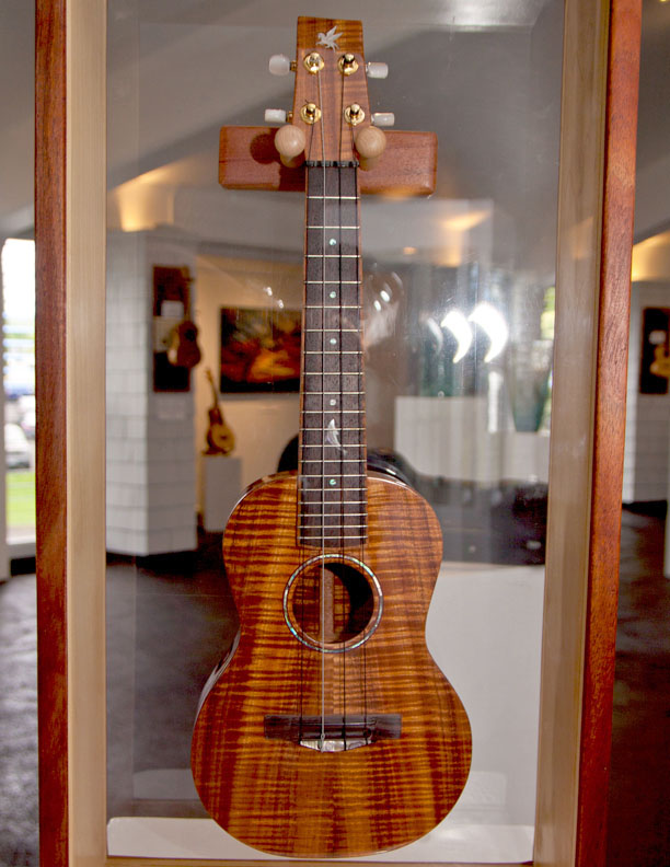 13 - Bob Gleason's curley koa concert ukulele. Photo by Tad Humble