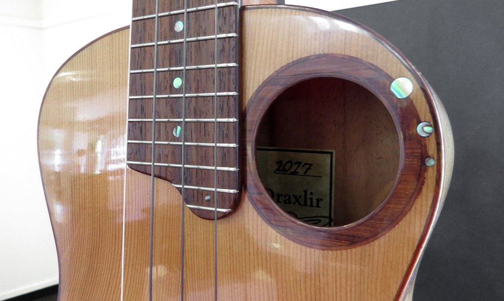 06 - Closeup of Lewis Draxlir's koa and red cedar tenor ukulele